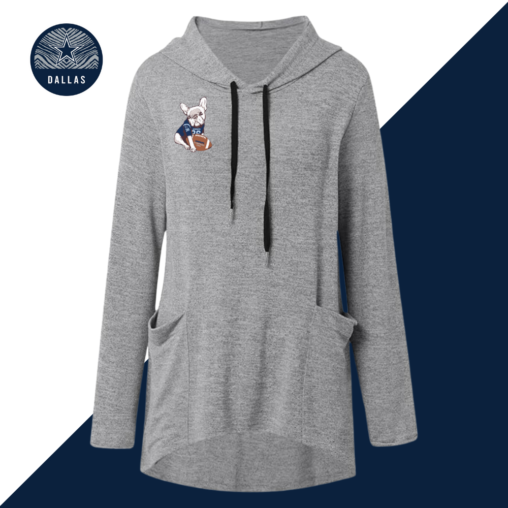 Women's V-Neck Hoodie Printed Sweatshirt-Dallas Cowboys - fitnfan