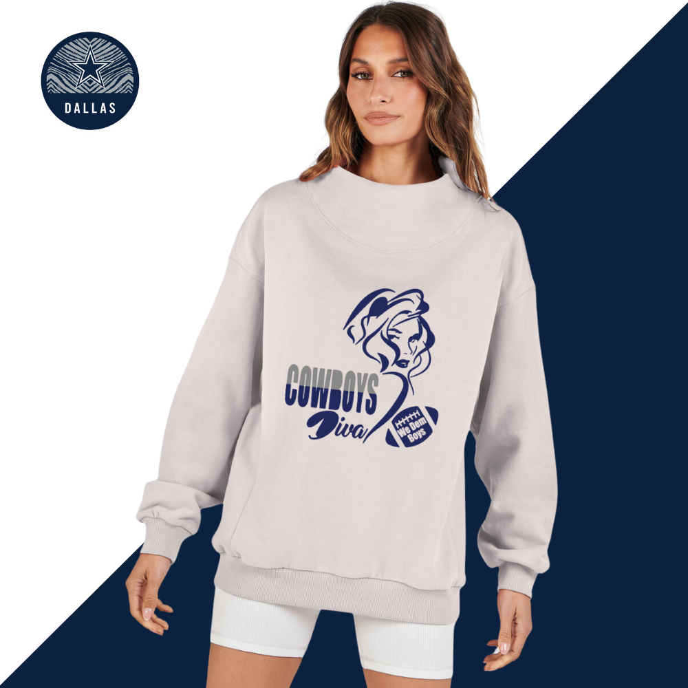 High Neck Long Sleeve Women's Plus Size Sweatshirt-Dallas Cowboys - fitnfan