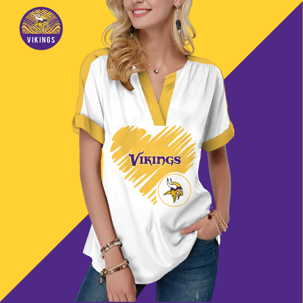 New  Fashion Short Sleeve V-Neck Shirt-Minnesota Vikings - fitnfan
