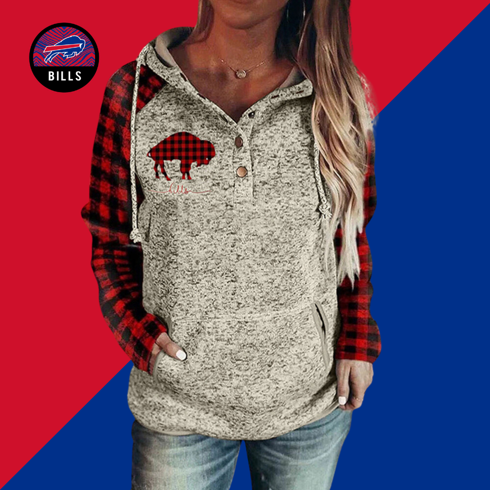 Casual loose stitched print Hoodie-Buffalo Bills - fitnfan