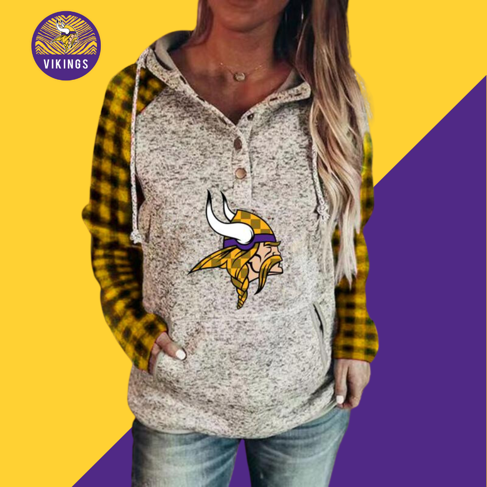 Casual Plaid stitched print Hoodie-Minnesota Vikings - fitnfan