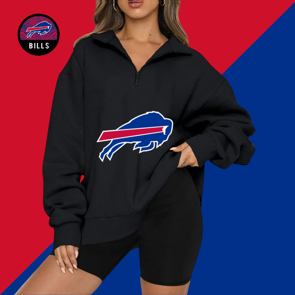 New Ladies Sports Leisure Lapel Zipper Sweatshirt-Buffalo Bills - fitnfan
