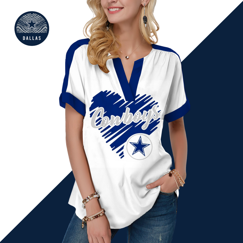 New Fashion Short Sleeve V-Neck Shirt-Dallas Cowboys - fitnfan