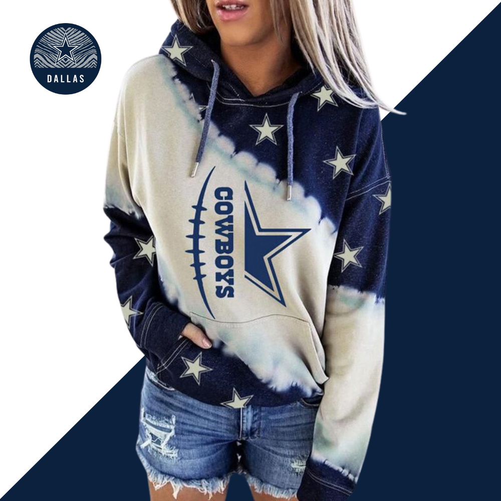 Casual loose contrast printed Hoodie-Dallas Cowboys - fitnfan