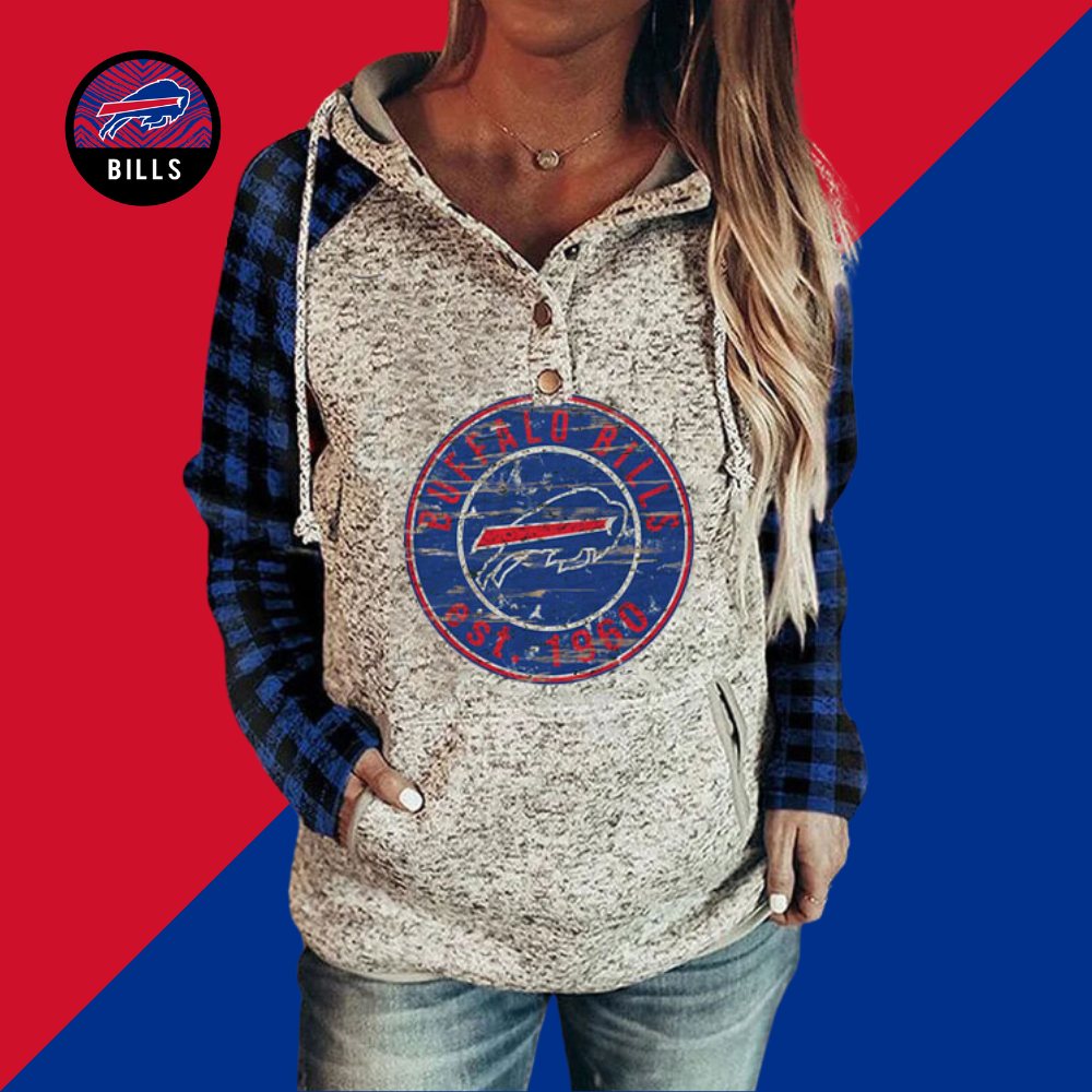Casual loose stitched print Hoodie-Buffalo Bills - fitnfan