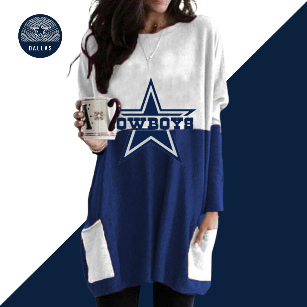Casual loose contrast Printed Dress-Dallas Cowboys - fitnfan
