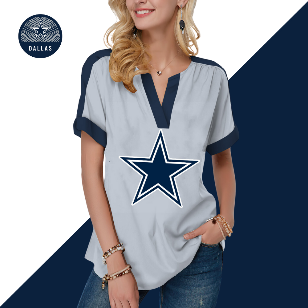 New  Fashion Short Sleeve V-Neck Shirt-Dallas Cowboys - fitnfan
