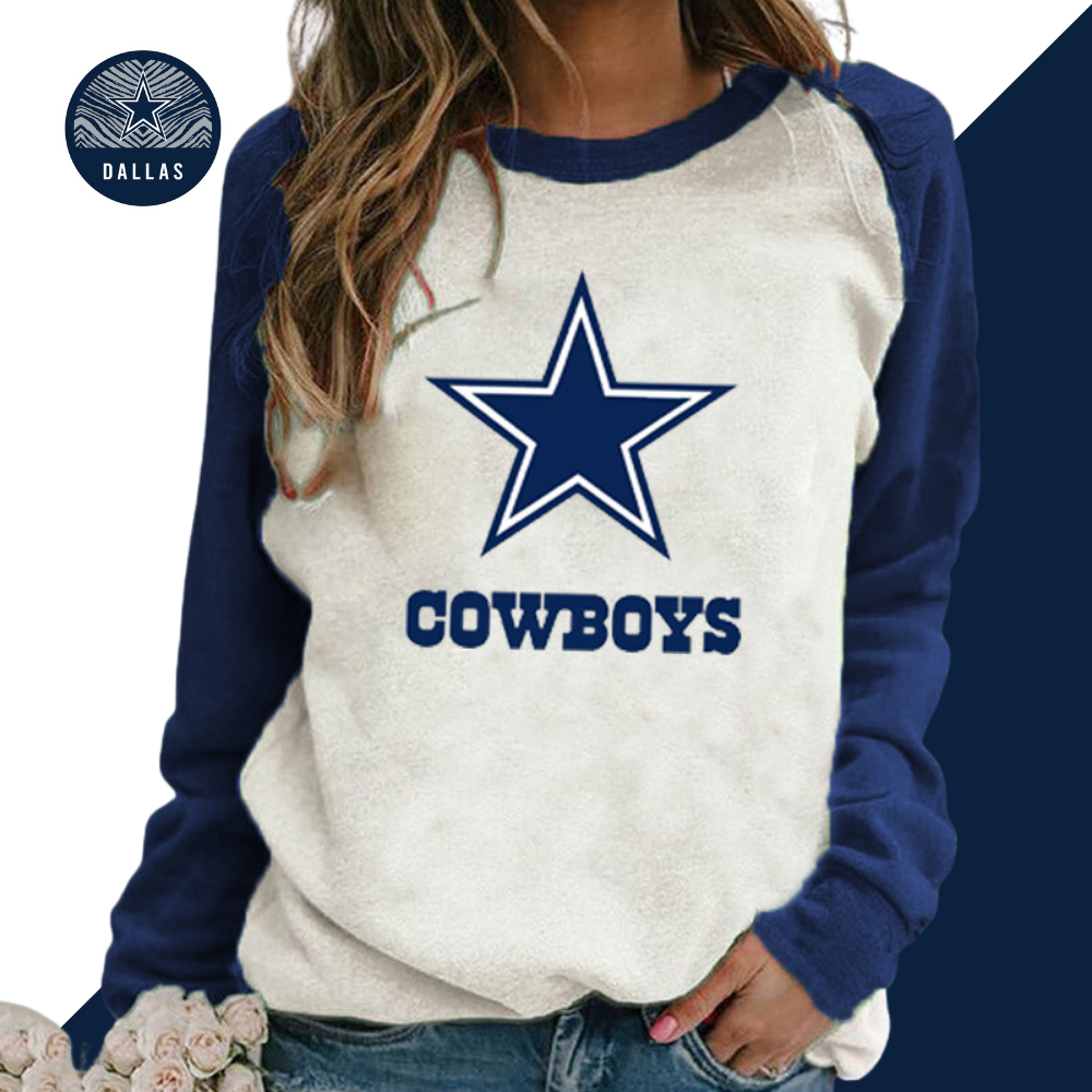 Casual loose stitched print Pullover-Dallas Cowboys - fitnfan