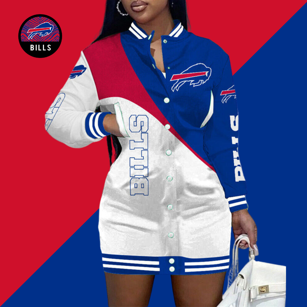 NewLimited Edition Button Down Long Sleeve Jacket Dress-Buffalo Bills - fitnfan