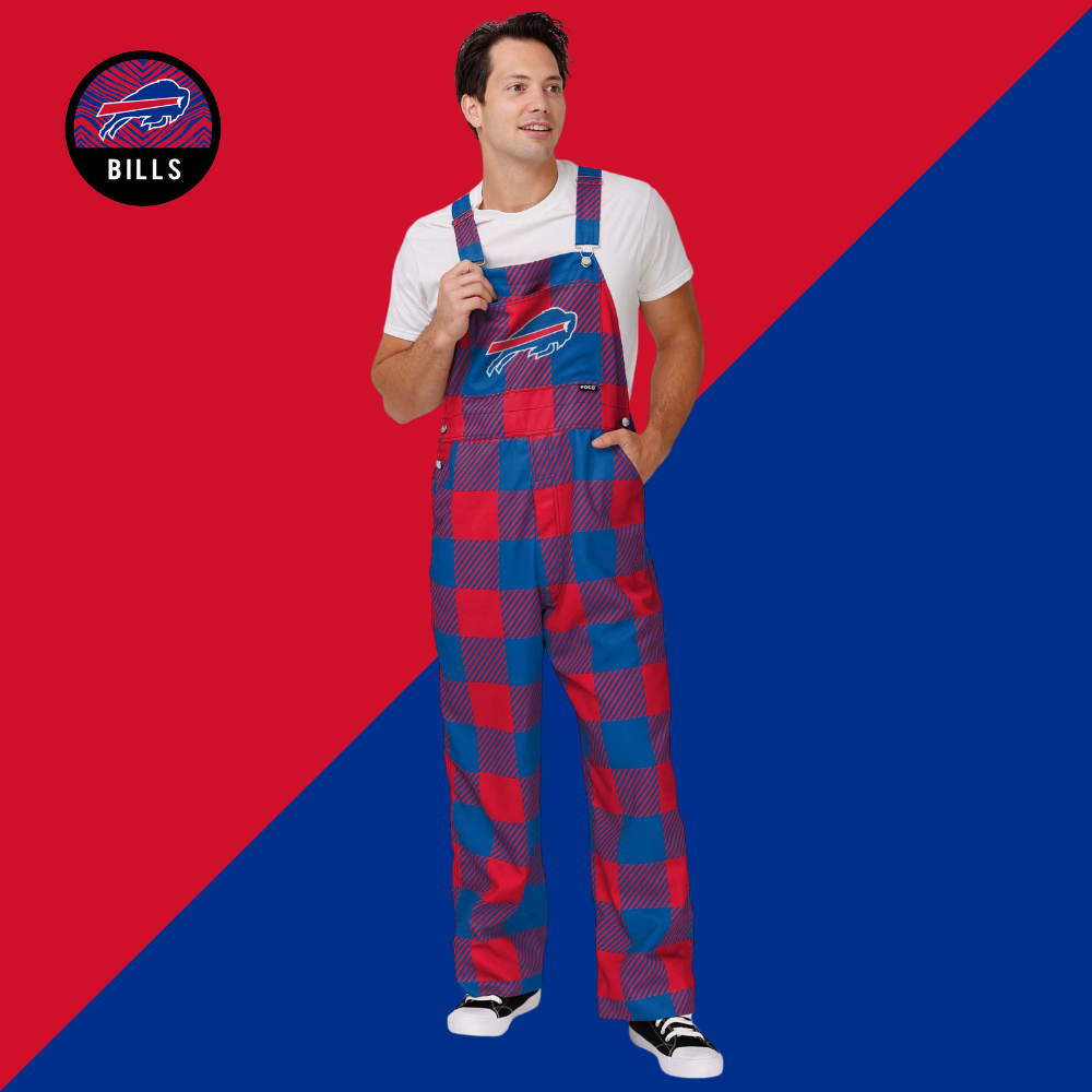 New Mens Plaid Bib Overalls-Buffalo Bills - fitnfan