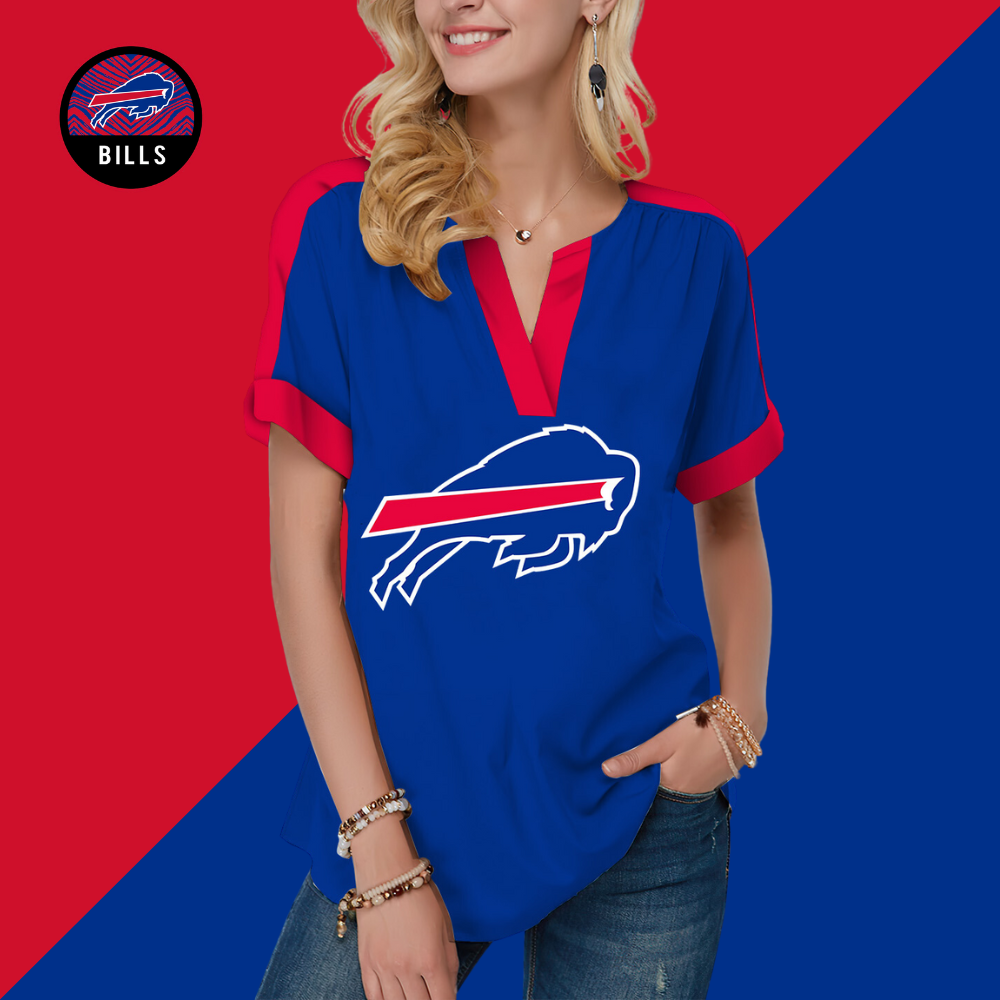 New  Fashion Short Sleeve V-Neck Shirt-Buffalo Bills - fitnfan
