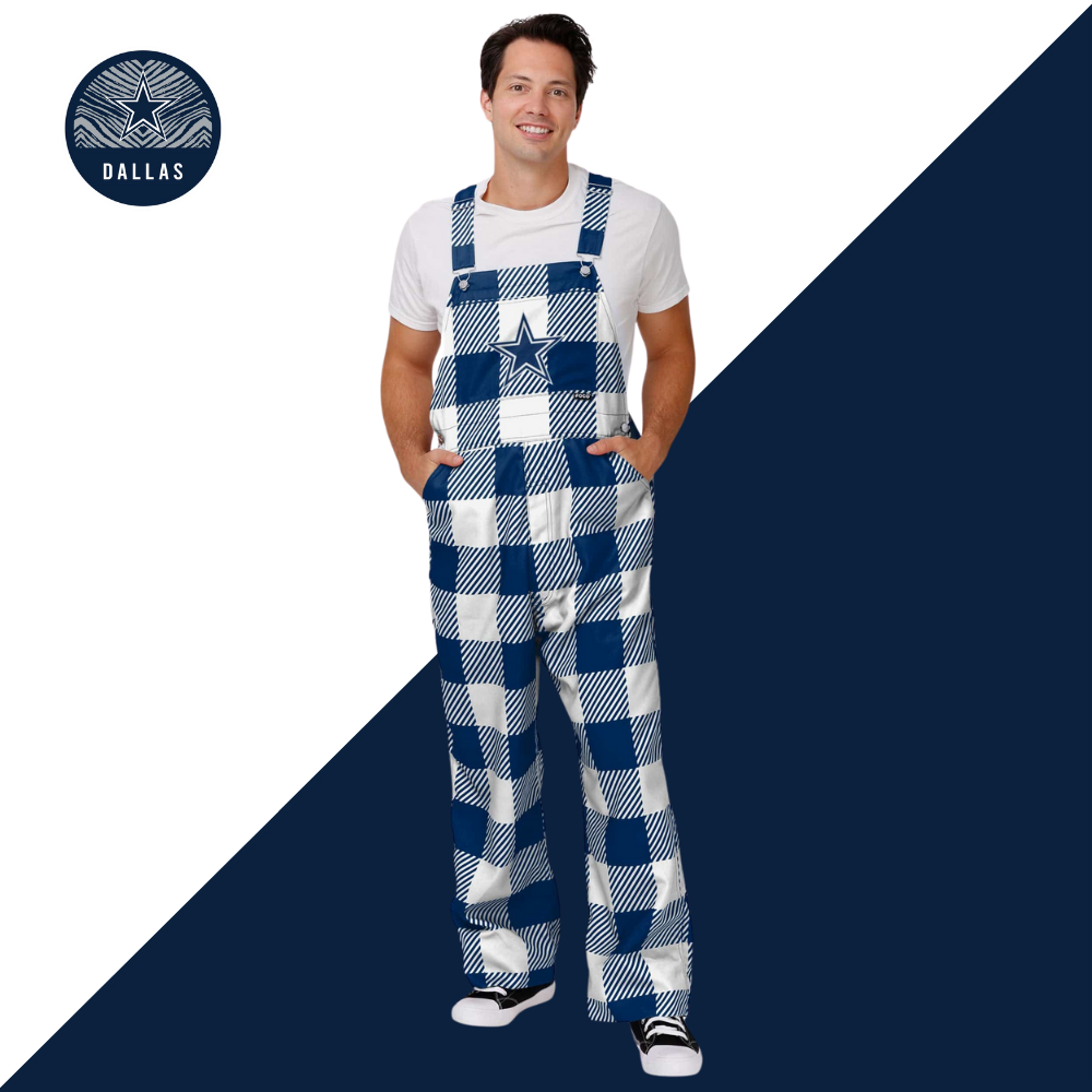 New Mens Plaid Bib Overalls-Dallas Cowboys - fitnfan