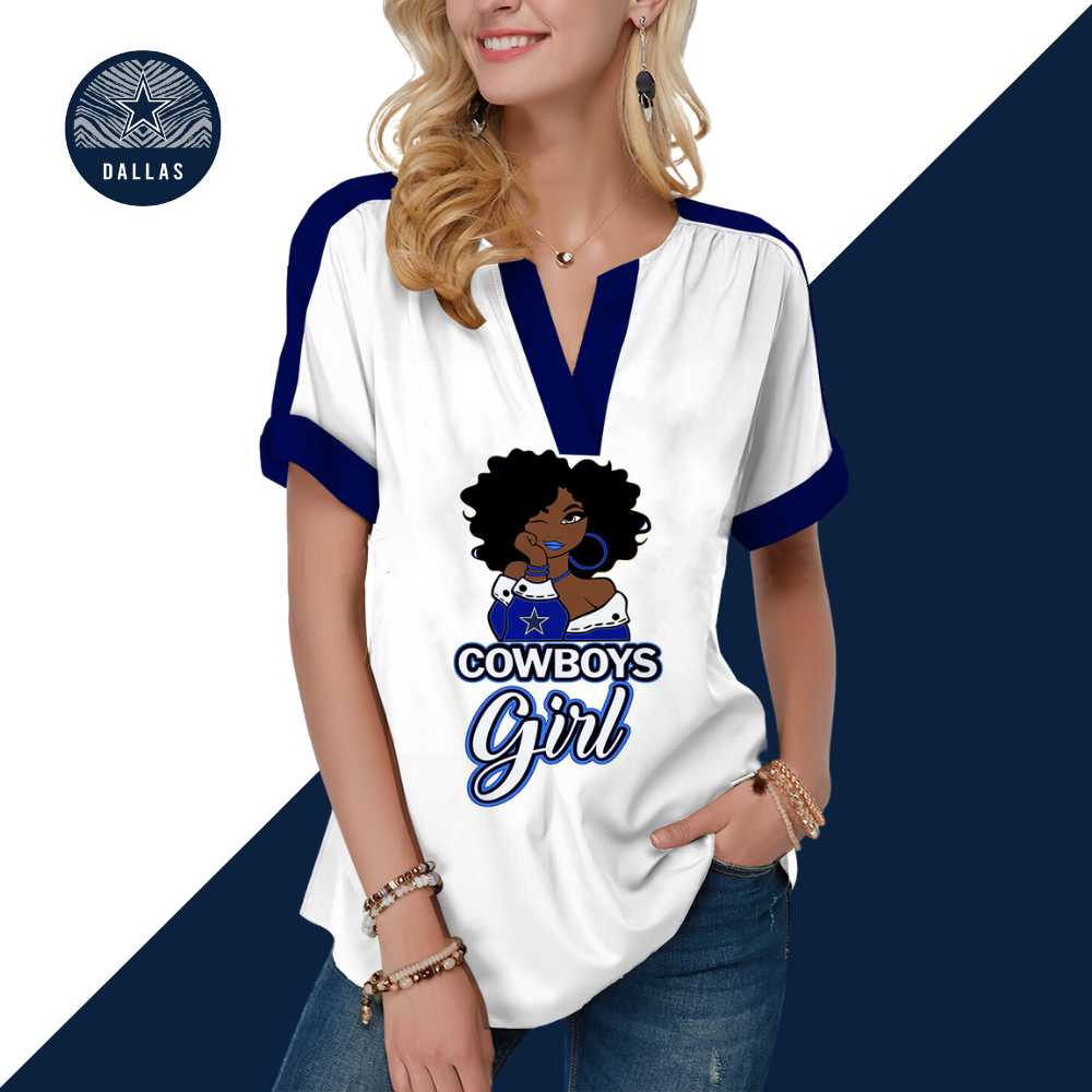 New  Fashion Short Sleeve V-Neck Shirt-Dallas Cowboys - fitnfan