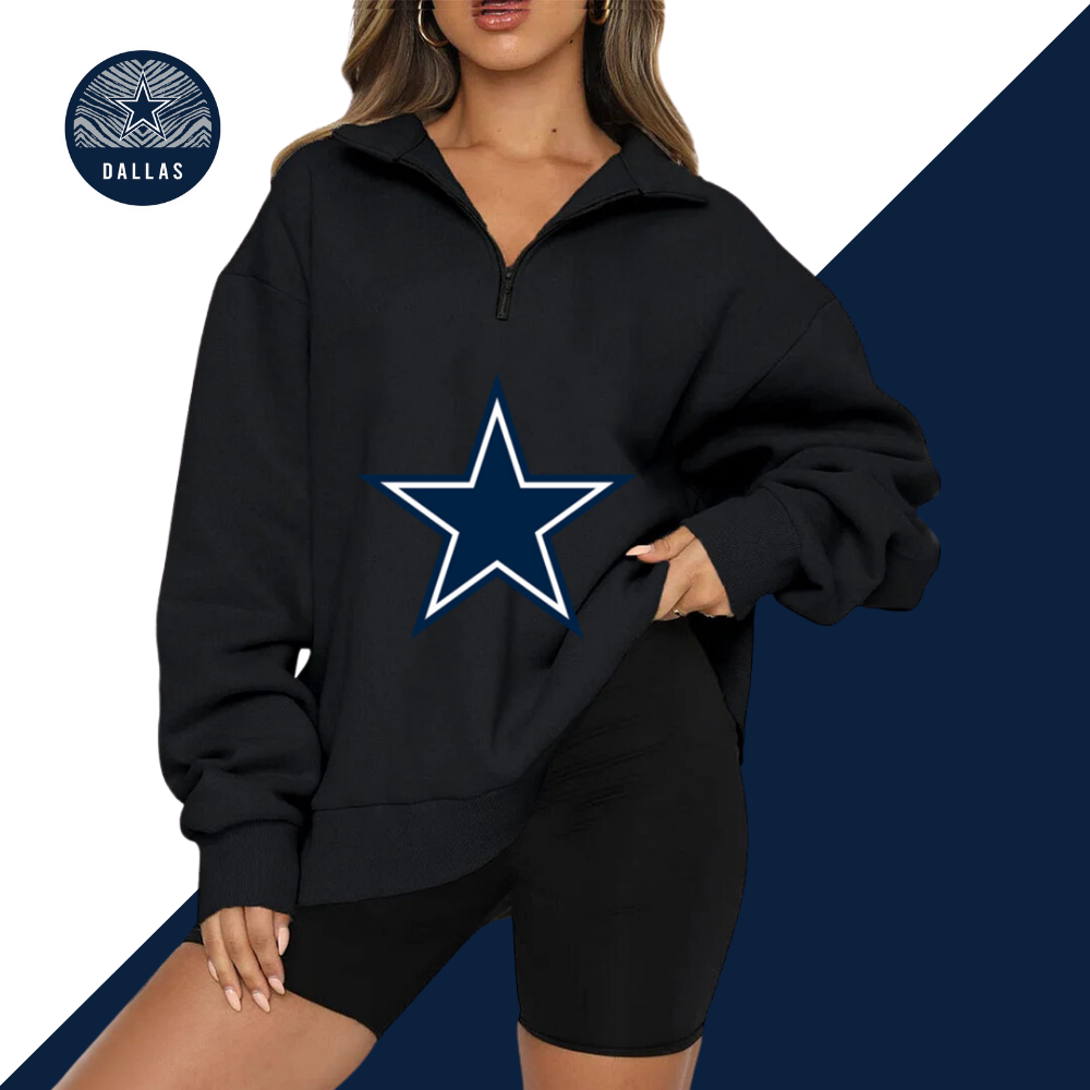 New Ladies Sports Leisure Lapel Zipper Sweatshirt-Dallas Cowboys - fitnfan