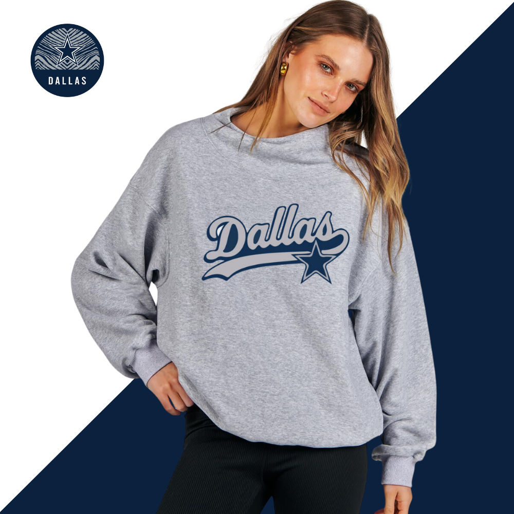 High Neck Long Sleeve Women's Plus Size Sweatshirt-Dallas Cowboys - fitnfan