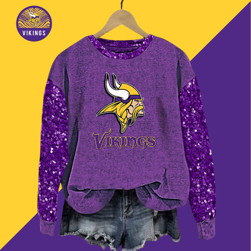 Sequined Sleeves Vintage Sweatshirt-Minnesota Vikings - fitnfan