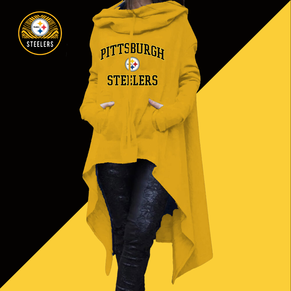Fashionable Print Irregular Long Sleeve Sweatshirt-Pittsburgh Steelers - fitnfan