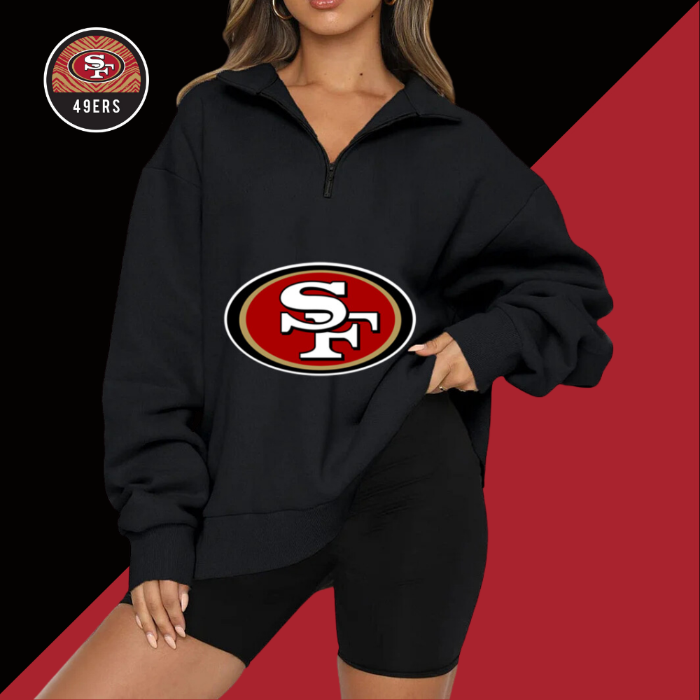 New Ladies Sports Leisure Lapel Zipper Sweatshirt-San Francisco 49ers - fitnfan