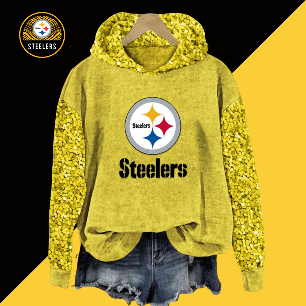 Sequined Sleeves Vintage Hoodie-Pittsburgh Steelers - fitnfan