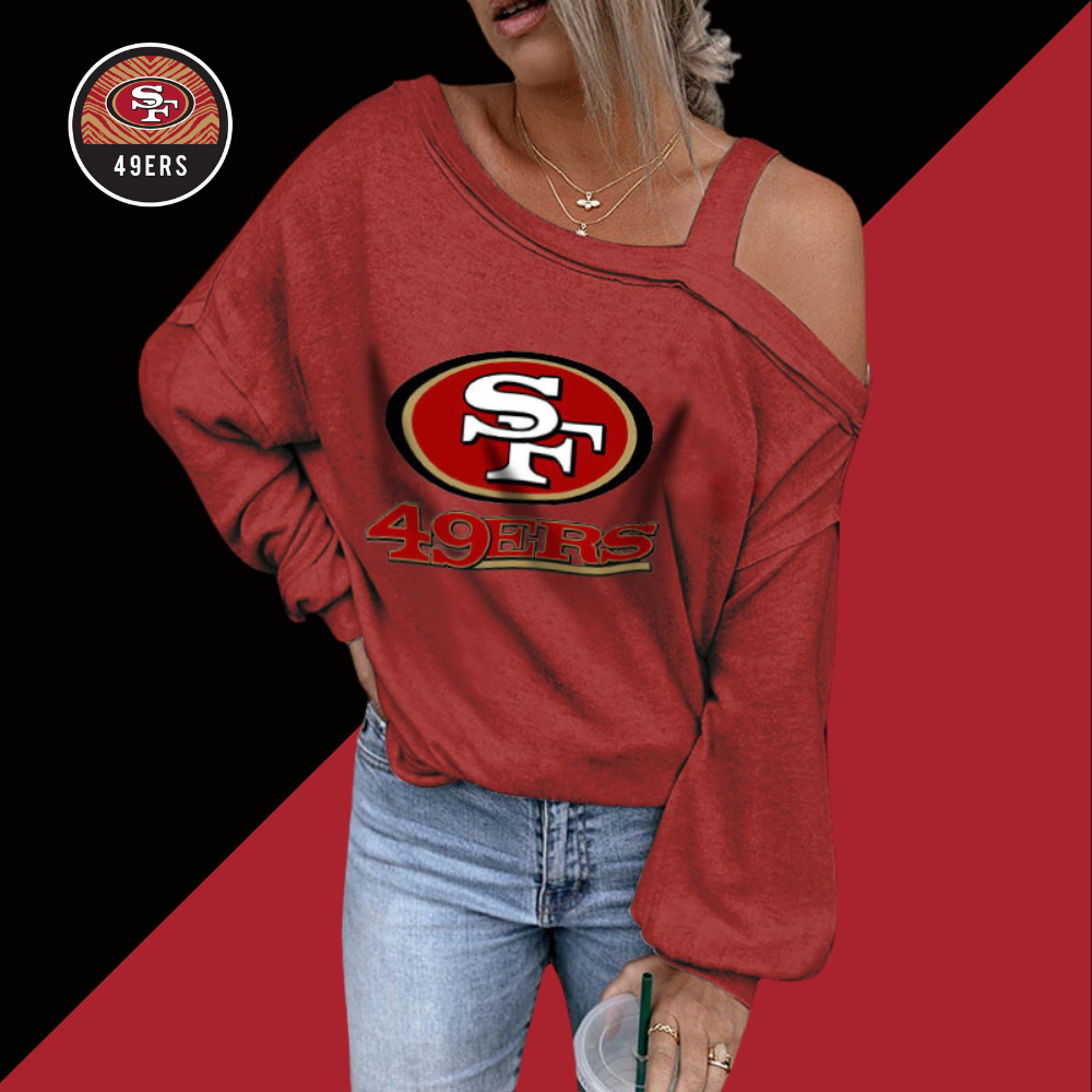 ASYMMETRICAL NECK SHIFT Casual LONG SLEEVE TOP-San Francisco 49ers - fitnfan