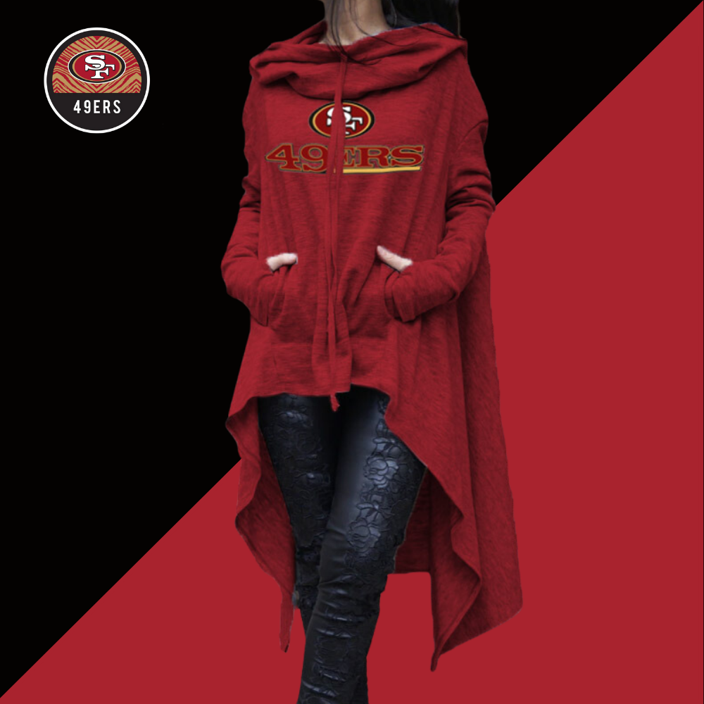 Fashionable Print Irregular Long Sleeve Sweatshirt-San Francisco 49ers - fitnfan