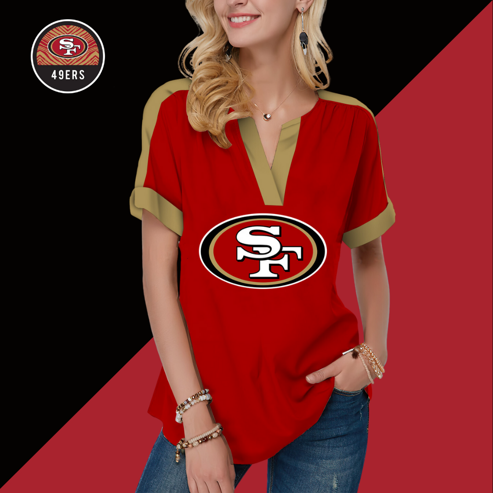 New  Fashion Short Sleeve V-Neck Shirt-San Francisco 49ers - fitnfan