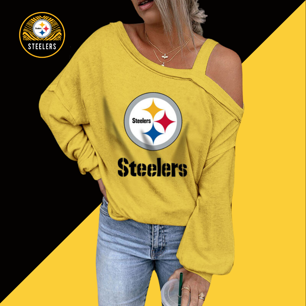 ASYMMETRICAL NECK SHIFT Casual LONG SLEEVE TOP-Pittsburgh Steelers - fitnfan