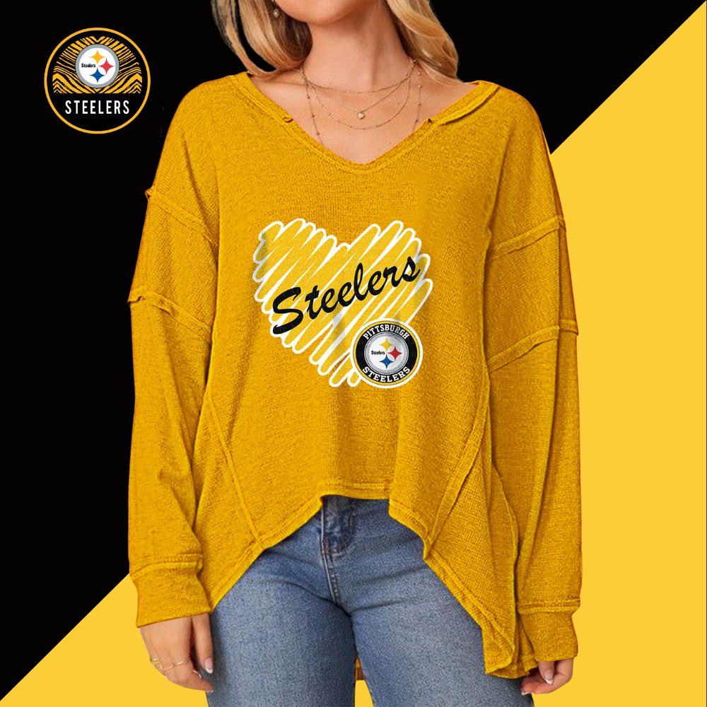 High Low V-Neck Oversized Top-Pittsburgh Steelers - fitnfan