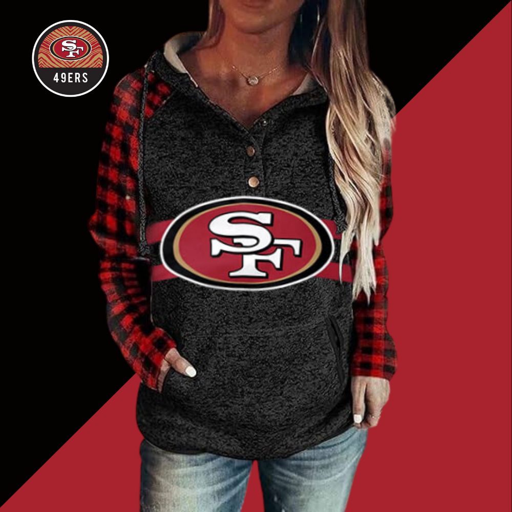 Casual Plaid stitched print Hoodie-San Francisco 49ers - fitnfan