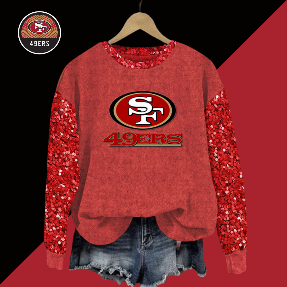 Sequined Sleeves Vintage Sweatshirt-San Francisco 49ers - fitnfan