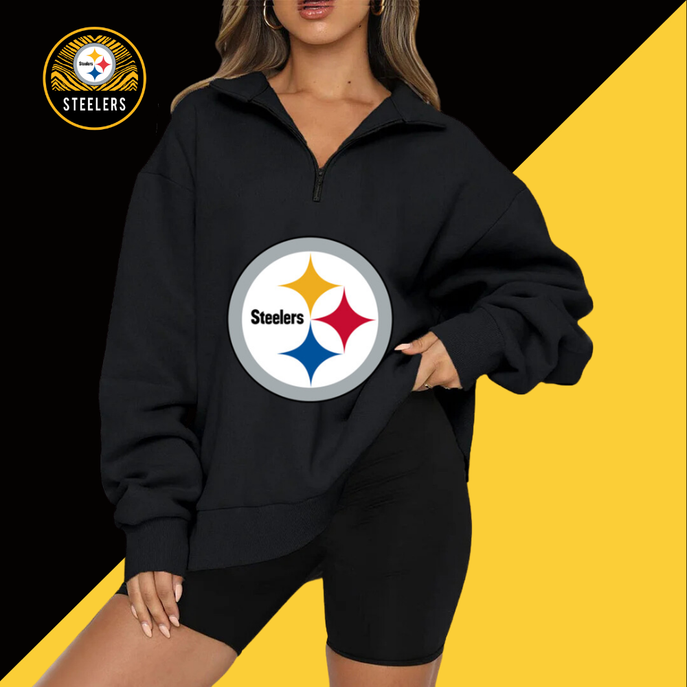 New Ladies Sports Leisure Lapel Zipper Sweatshirt-Pittsburgh Steelers - fitnfan