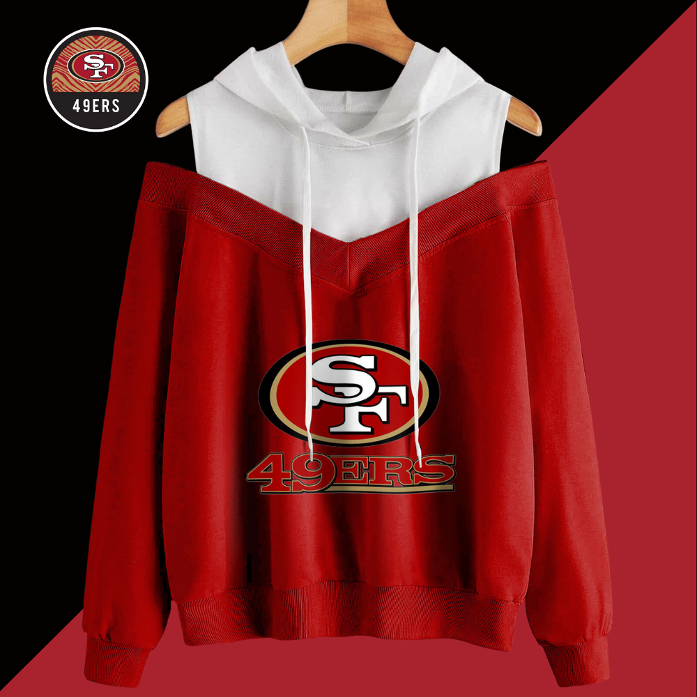 2 In 1 Colorblock Cold Shoulder Hoodie-San Francisco 49ers - fitnfan