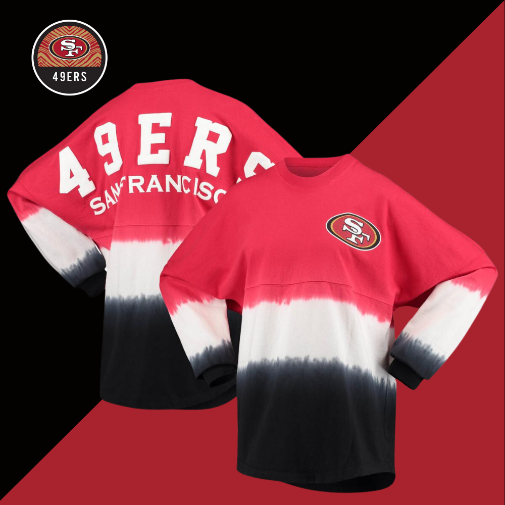 Casual Loose Contrast Long Sleeve T-Shirt-San Francisco 49ers - fitnfan