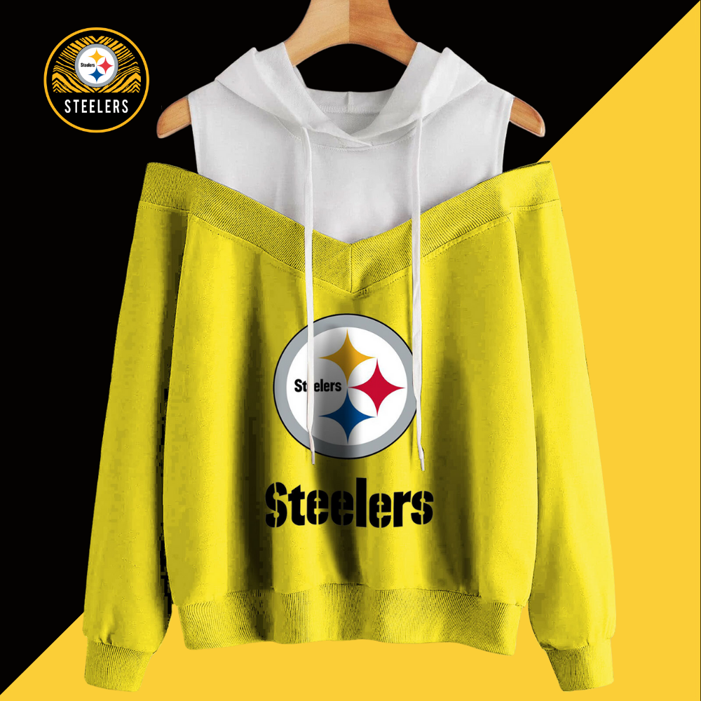 2 In 1 Colorblock Cold Shoulder Hoodie-Pittsburgh Steelers - fitnfan