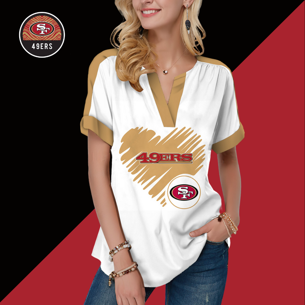 New Fashion Short Sleeve V-Neck Shirt-San Francisco 49ers - fitnfan