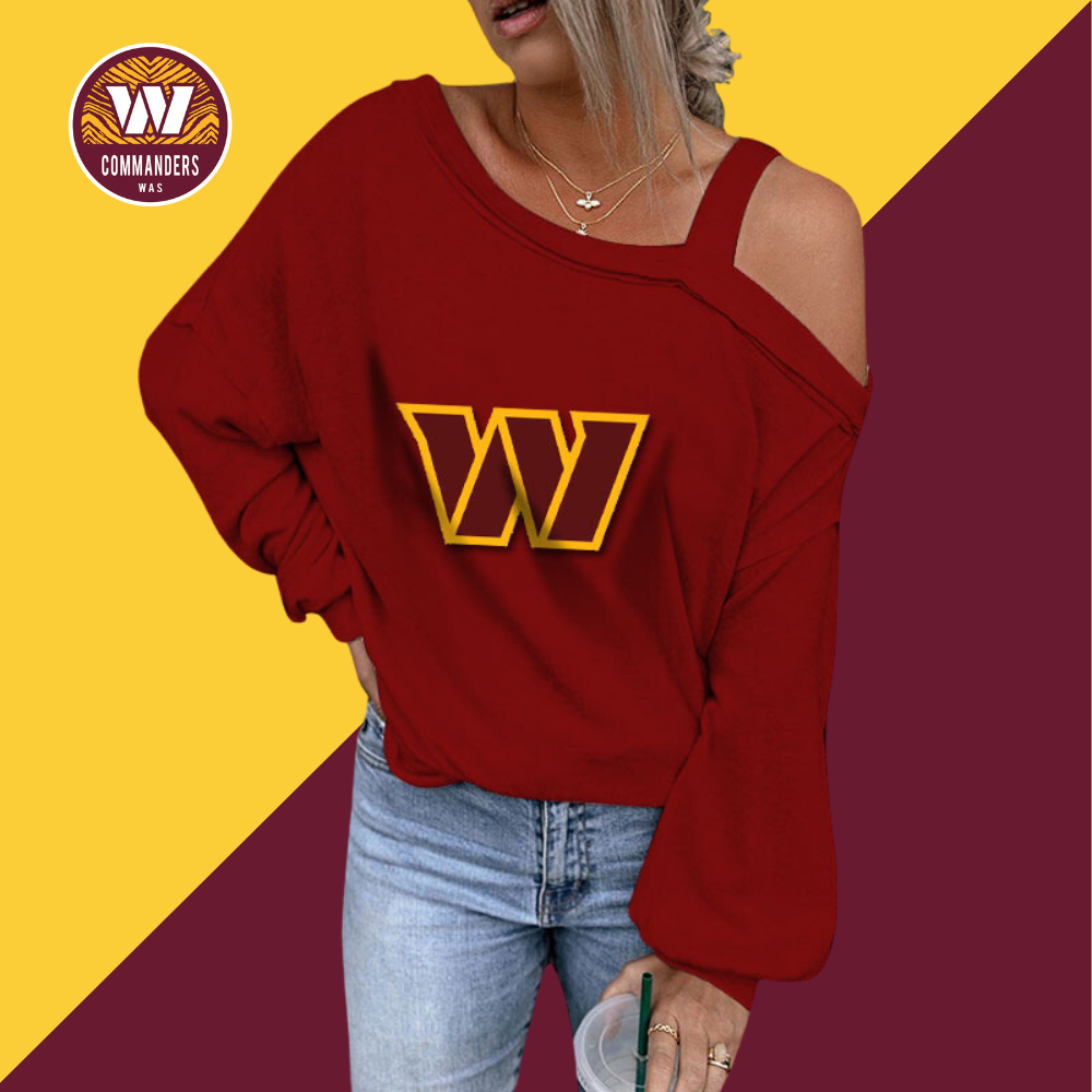 ASYMMETRICAL NECK SHIFT Casual LONG SLEEVE TOP-Washington Commanders - fitnfan