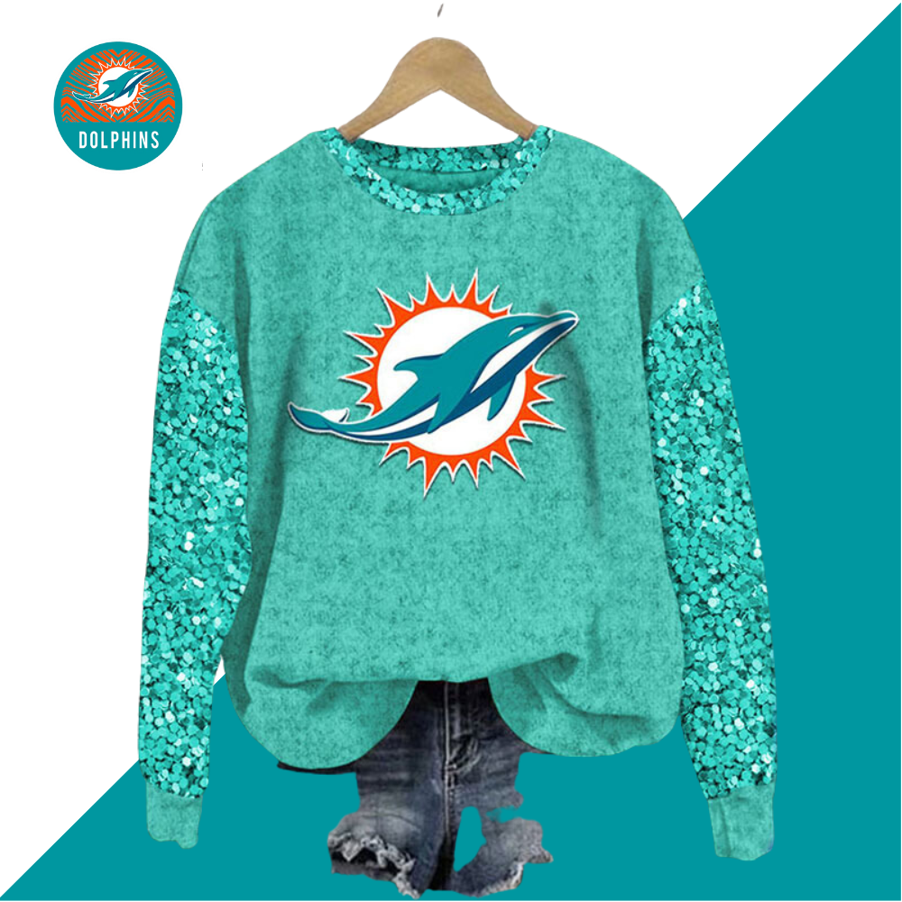 Sequined Sleeves Vintage Sweatshirt-Miami Dolphins - fitnfan