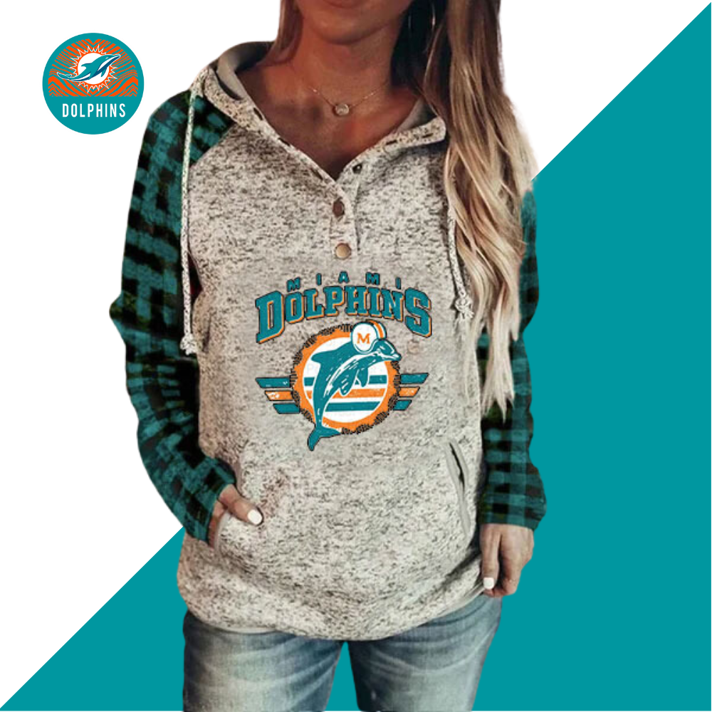 Casual loose stitched print Hoodie-Miami Dolphins - fitnfan