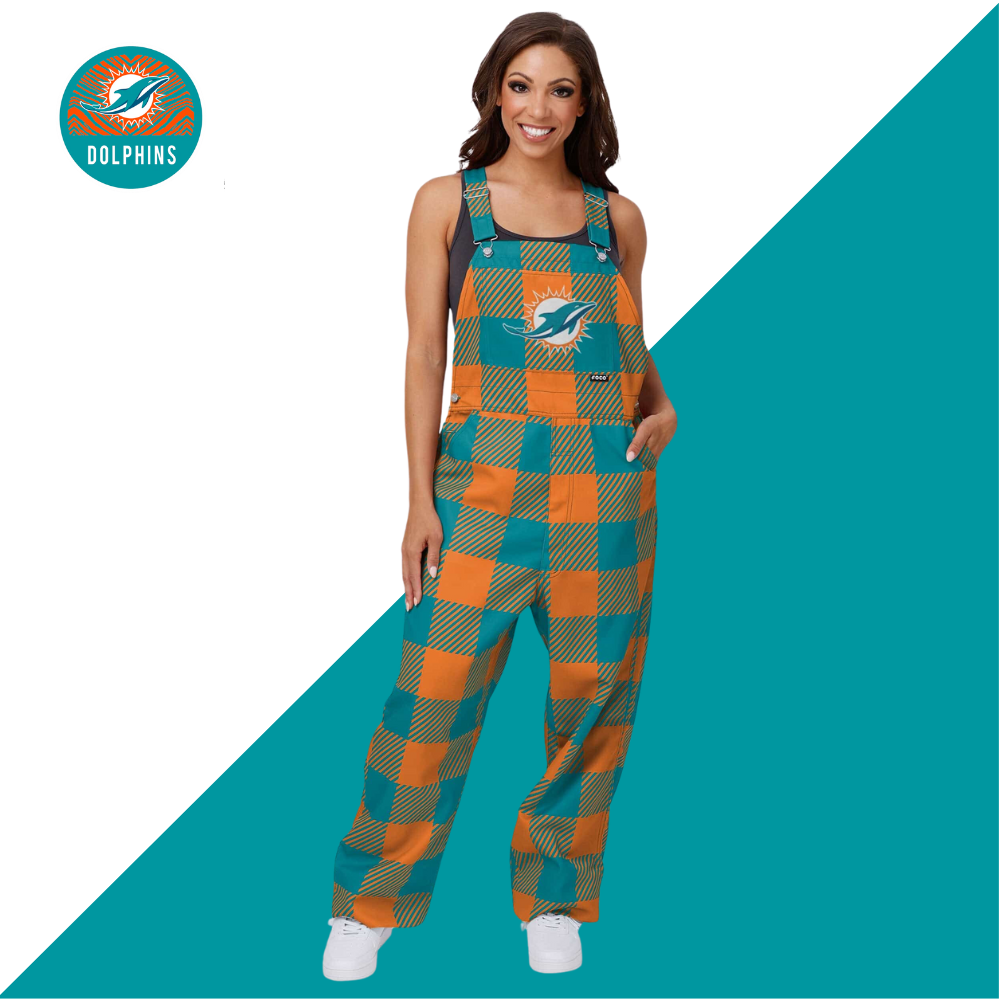 Miami Dolphins Womens Plaid Bib Overalls-Miami Dolphins - fitnfan