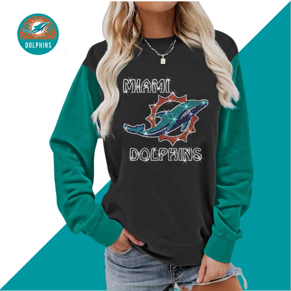 Miami Dolphins Colorblock Casual Crewneck Pullover Sweatshirt-Miami Dolphins - fitnfan