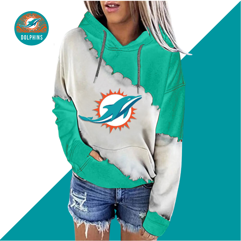 Casual loose contrast printed Hoodie-Miami Dolphins - fitnfan