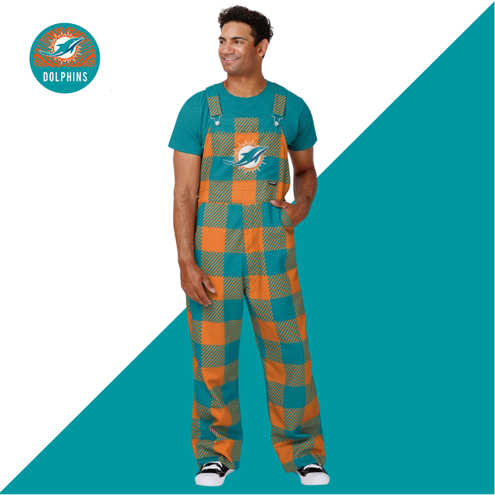 Miami Dolphins Mens Plaid Bib Overalls-Miami Dolphins - fitnfan
