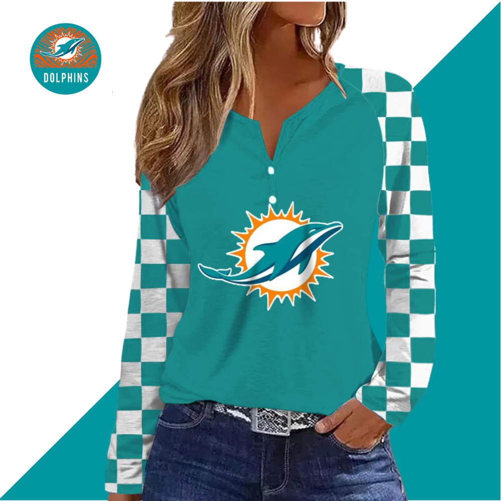 V NECK SHIFT Casual BLOUSE-Miami Dolphins - fitnfan