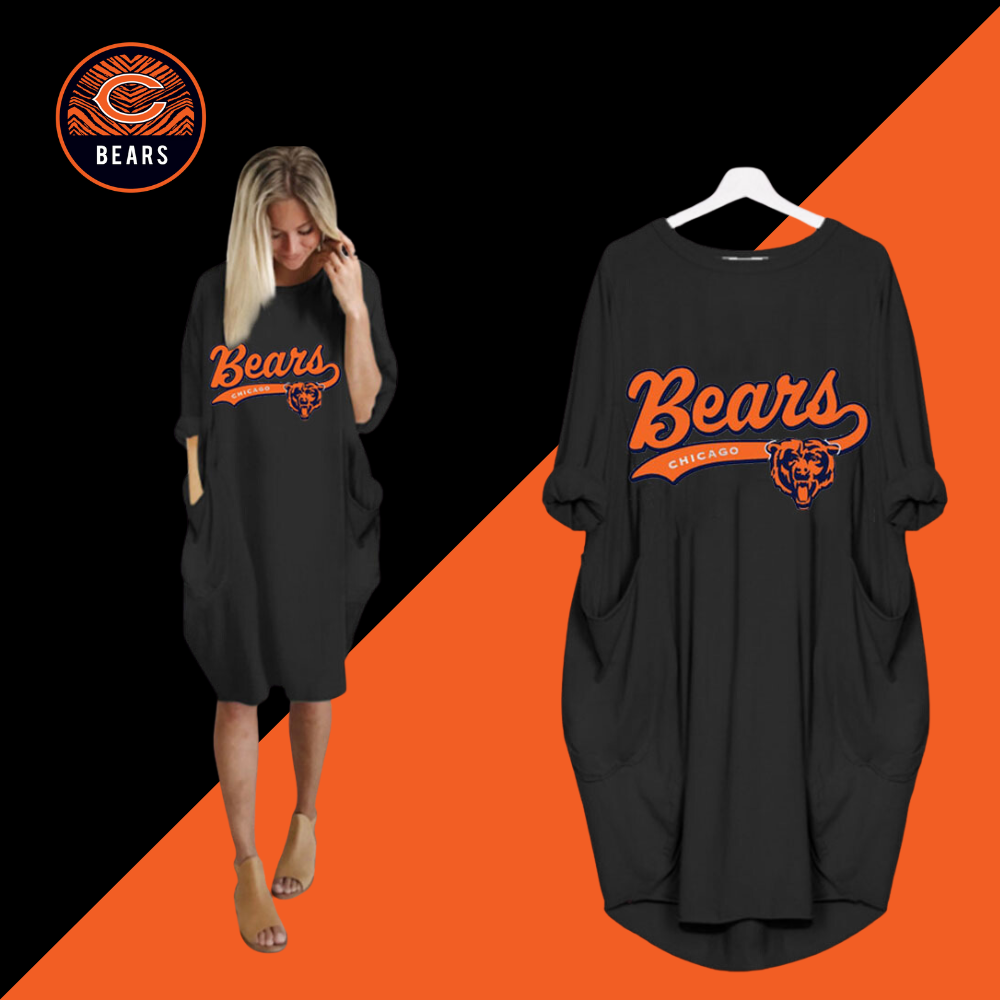 Simple Casual loose pocket long sleeve dress-Chicago Bears - fitnfan