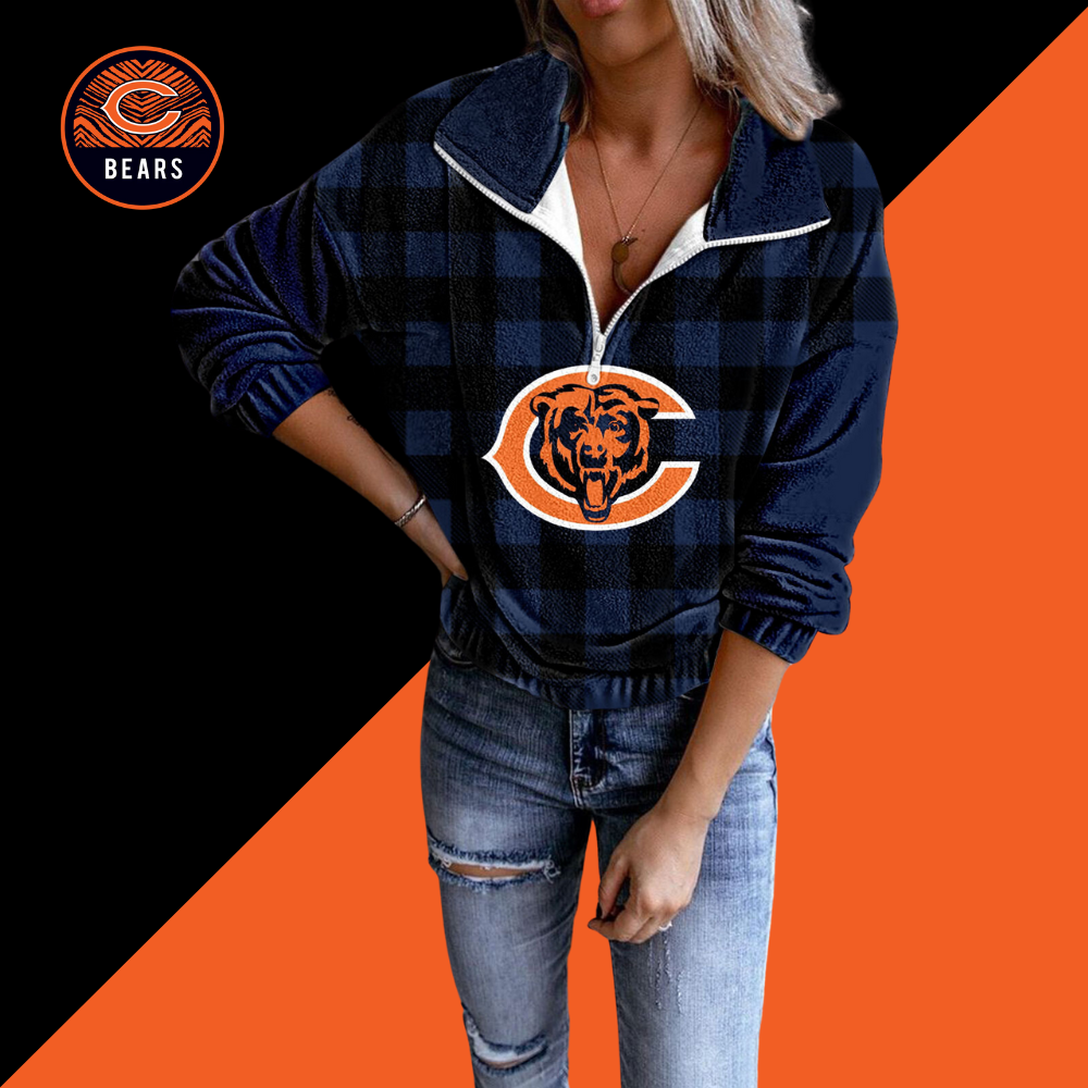 Unisex Plaid Quarter Zip Sweatshirt-Chicago Bears - fitnfan