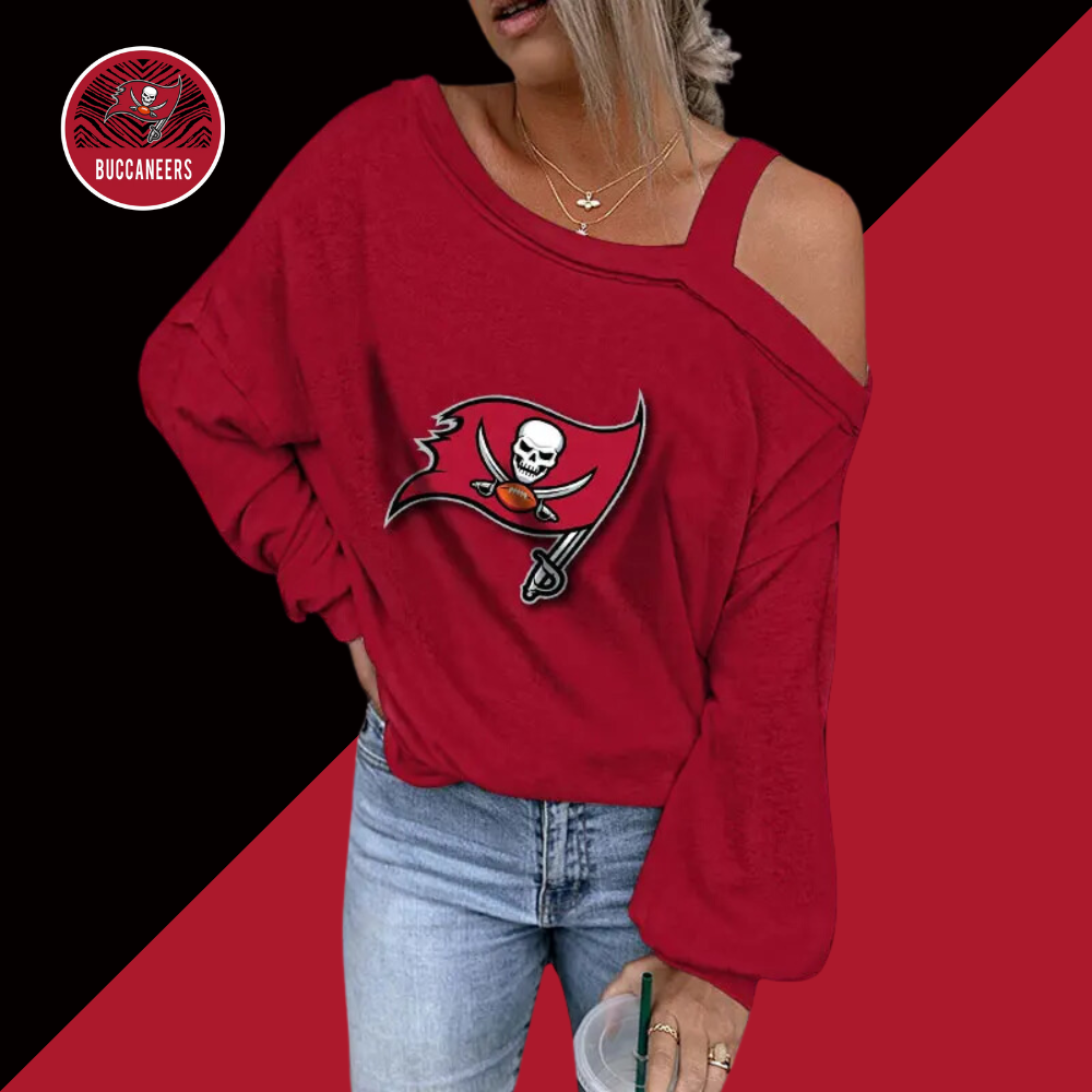 ASYMMETRICAL NECK SHIFT Casual LONG SLEEVE TOP-Tampa Bay Buccaneers - fitnfan
