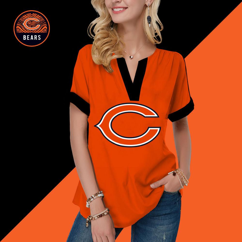Chicago Bears Fashion Short Sleeve V-Neck Shirt-Chicago Bears - fitnfan
