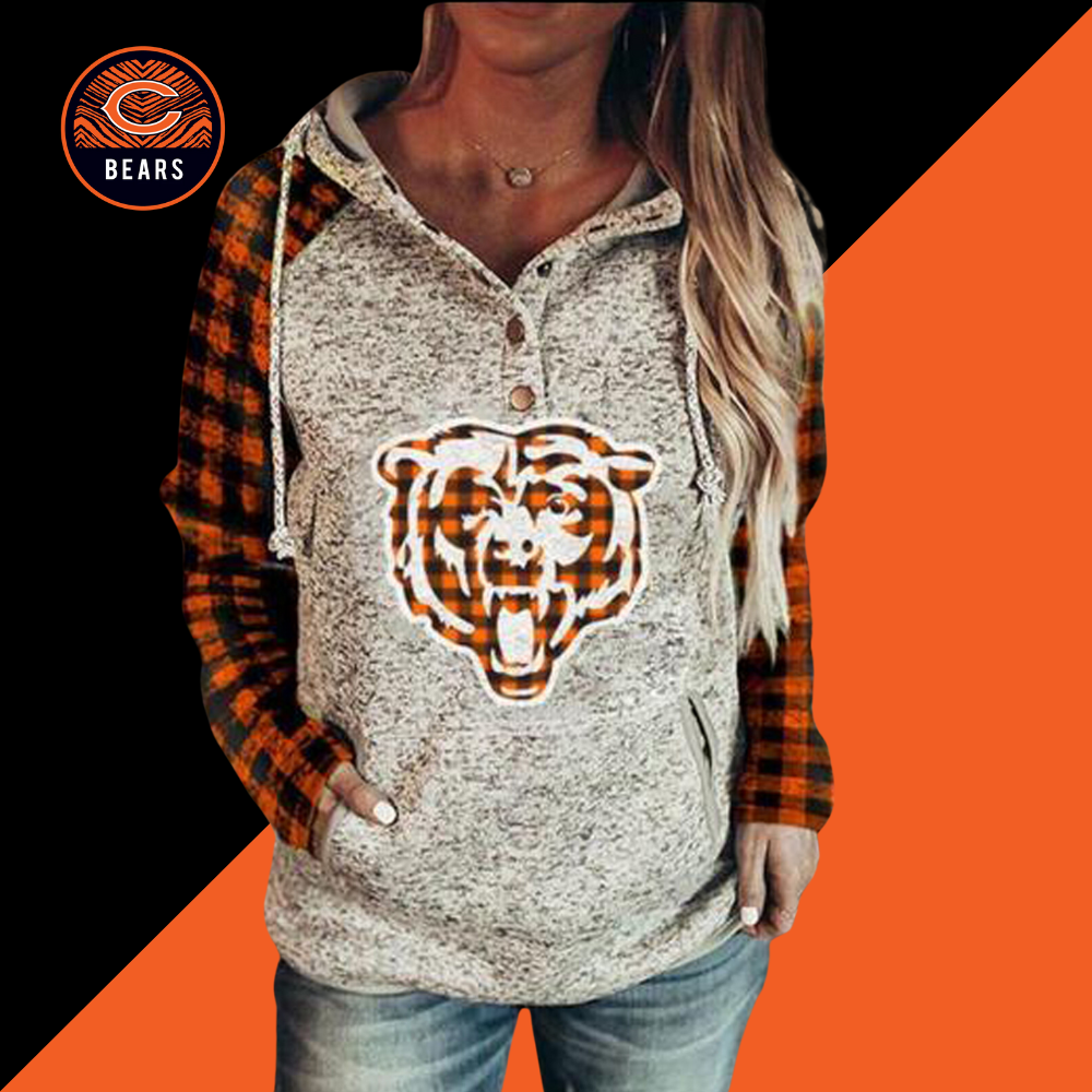 Plaid printed Casual Pullover Hoodie-Chicago Bears - fitnfan