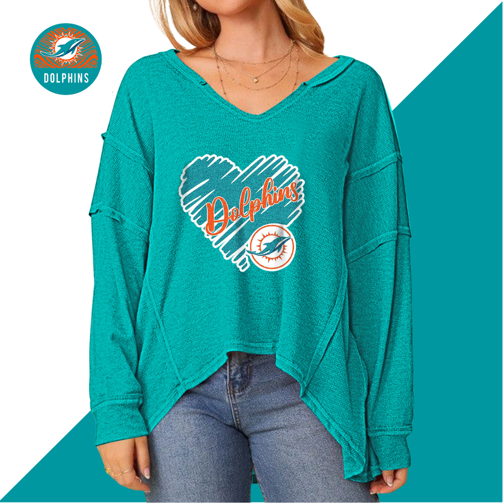 High Low V-Neck Oversized Top-Miami Dolphins - fitnfan