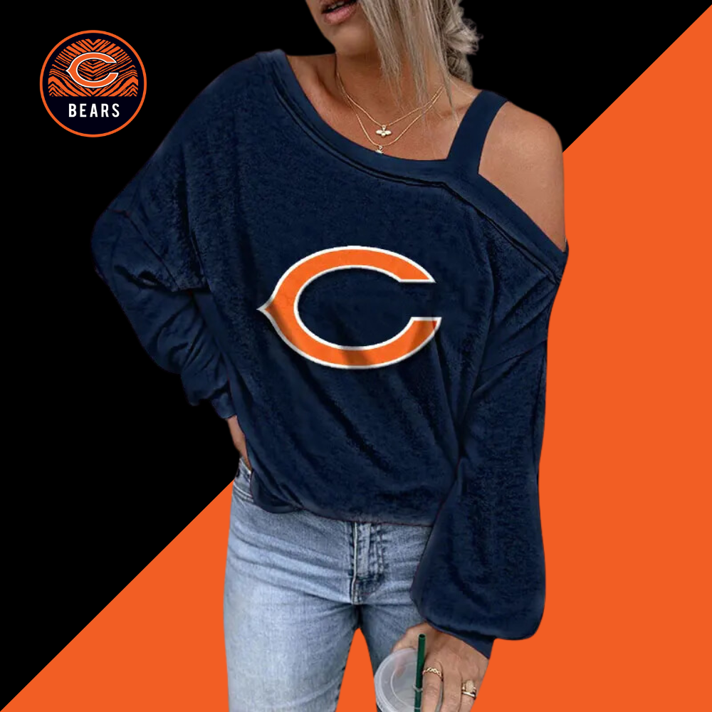 ASYMMETRICAL NECK SHIFT Casual LONG SLEEVE TOP-Chicago Bears - fitnfan